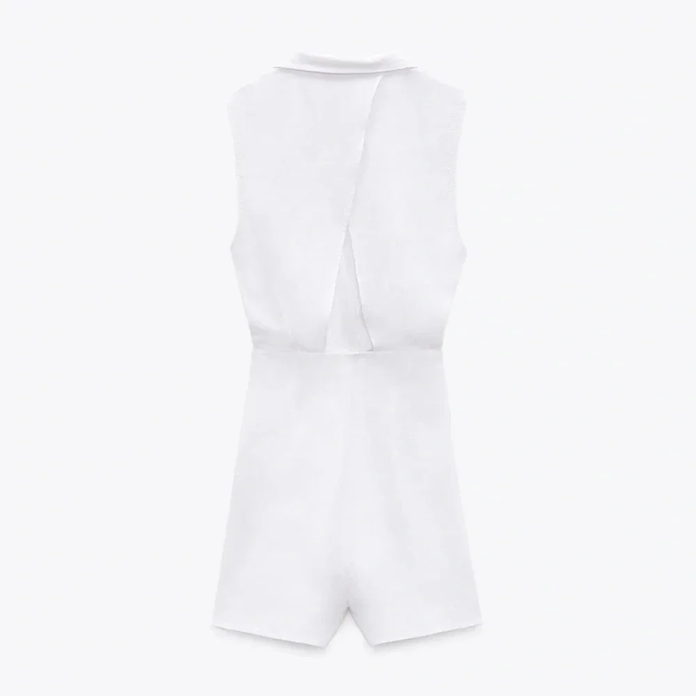 Zara linen romper tie front collar vneck wrap jumpsuit skort lapel vneck dress